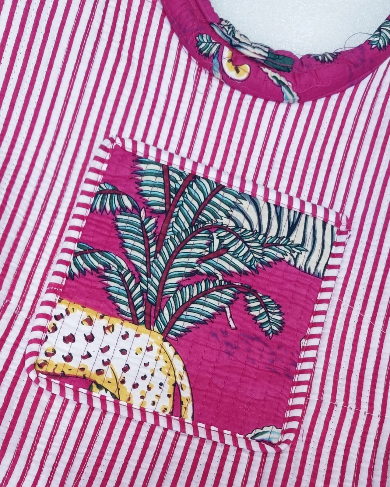Handblock Printed Cotton Tote Bag with Unique Moon-Shaped Handle- 14x14x6 inches
