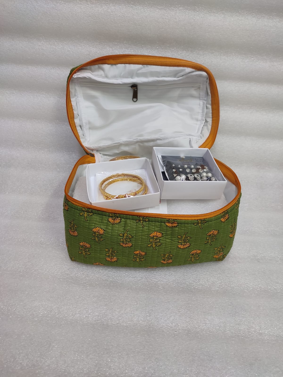 Handcrafted Quilted Makeup Organizer Bag | Cosmetic & Travel Vanity Case - 9x6.5x6.2 inches