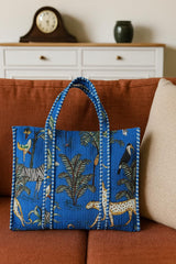 Handblock Printed Quilted Tote Bag without zip/button 17x18x 6 inches