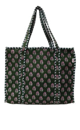 Handblock Printed Quilted Tote Bag with concealed zip ( 17x18x 6 inches)