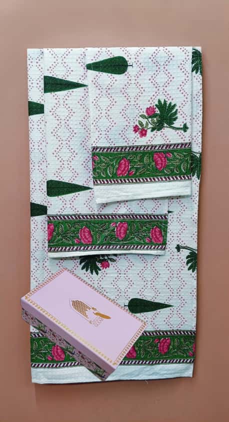 Gift Set - Handblock Printed Towels - 1 Bath + 2 Hand Towels