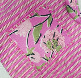 Handblock Printed Cotton Tote Bag with Unique Moon-Shaped Handle- 14x14x6 inches