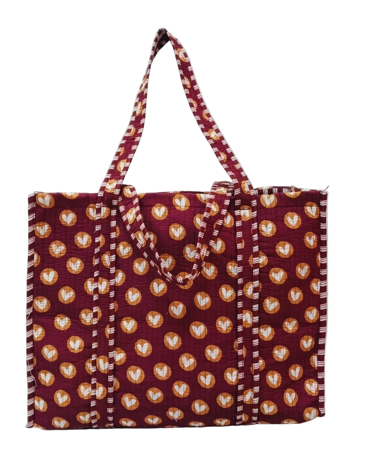 Handblock Printed Quilted Tote Bag without zip/button 17x18x 6 inches