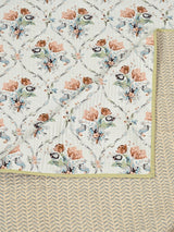 Quilted Floral Printed Reversible Bedcover with 2 Pillow Covers