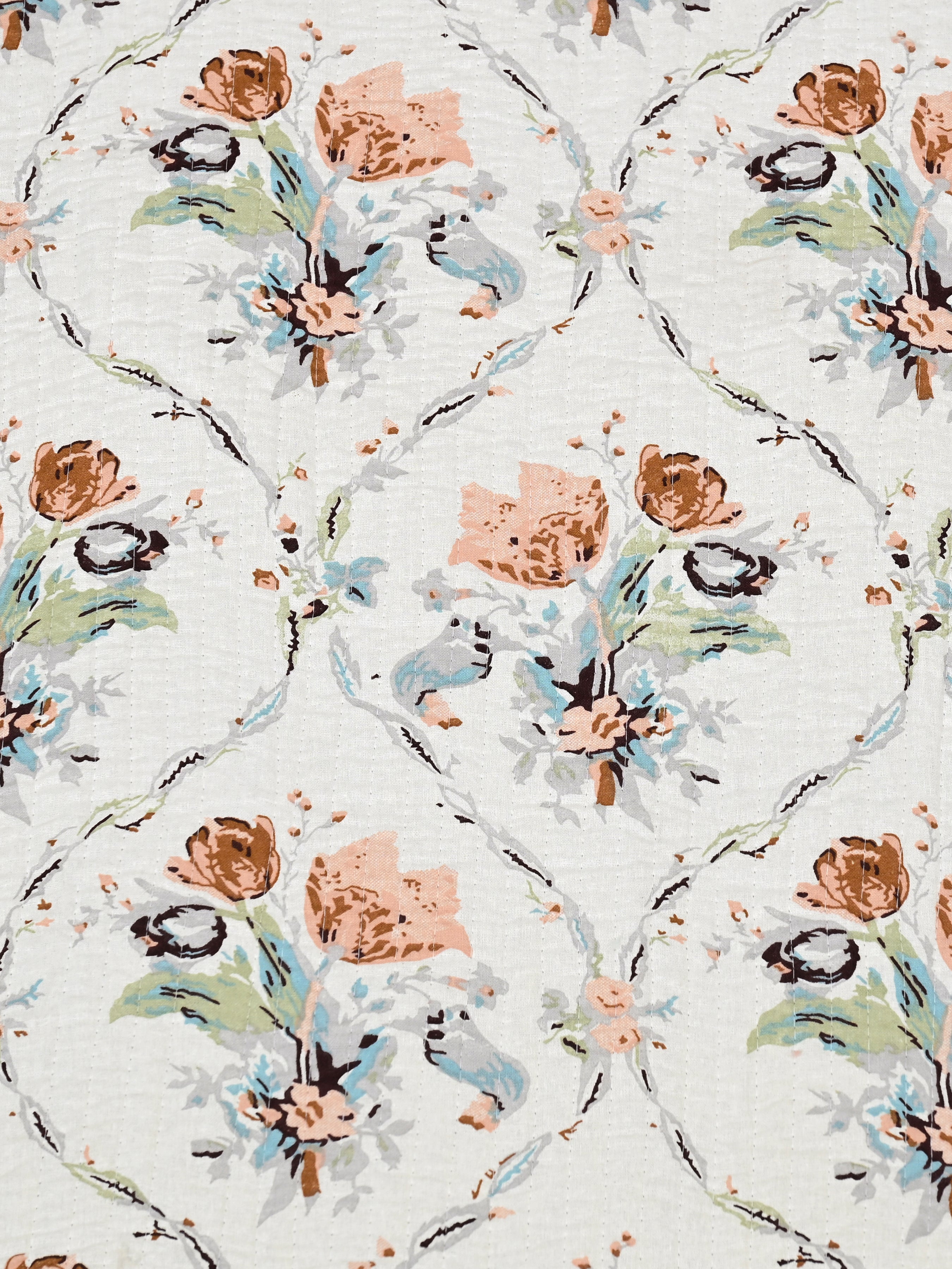 Quilted Floral Printed Reversible Bedcover with 2 Pillow Covers