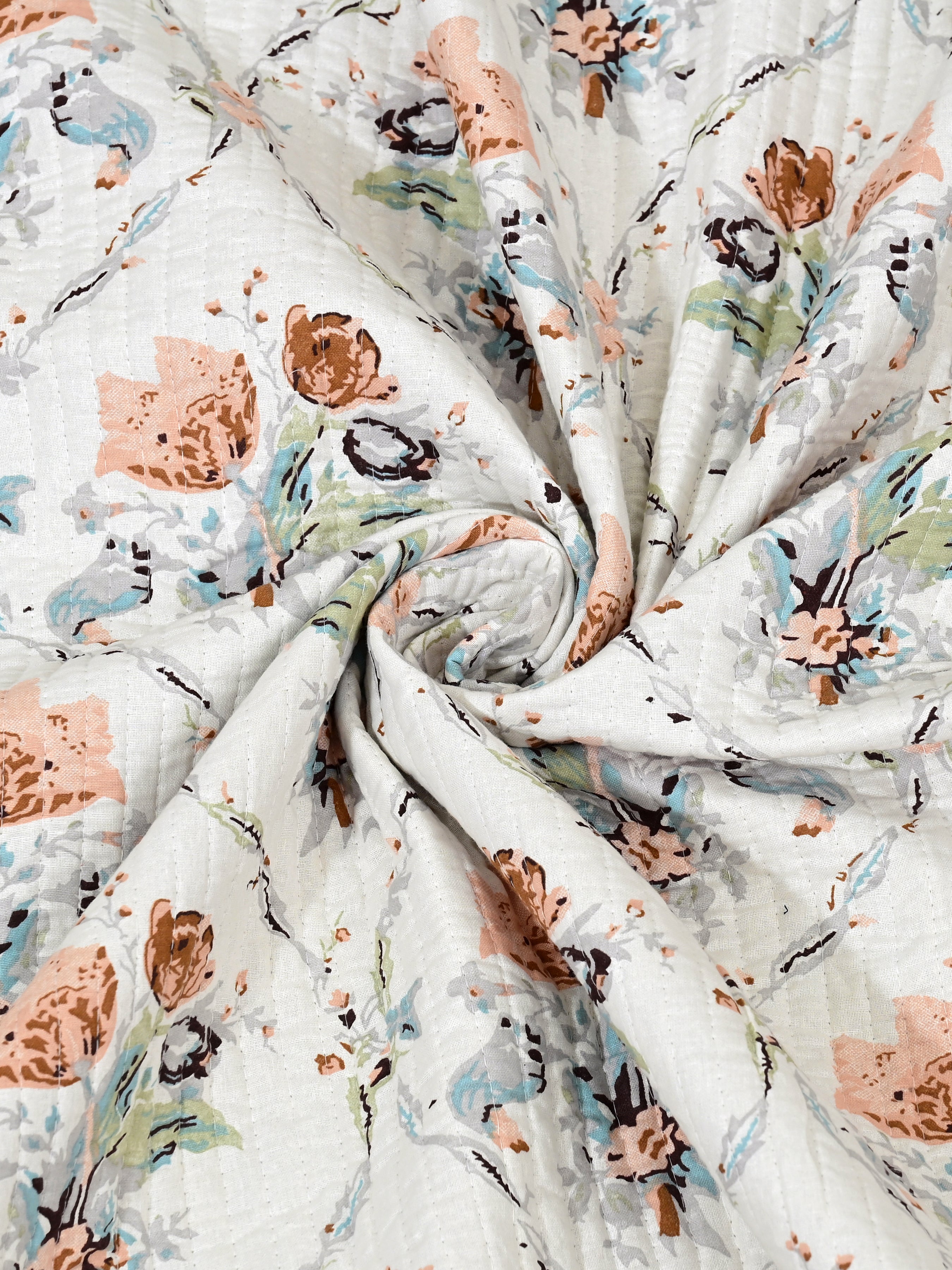 Quilted Floral Printed Reversible Bedcover with 2 Pillow Covers
