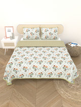 Quilted Floral Printed Reversible Bedcover with 2 Pillow Covers