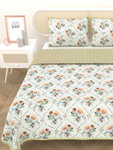 Quilted Floral Printed Reversible Bedcover with 2 Pillow Covers