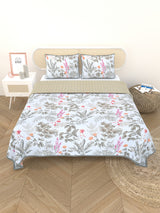 Quilted Floral Printed Reversible Bedcover with 2 Pillow Covers