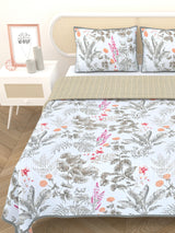 Quilted Floral Printed Reversible Bedcover with 2 Pillow Covers