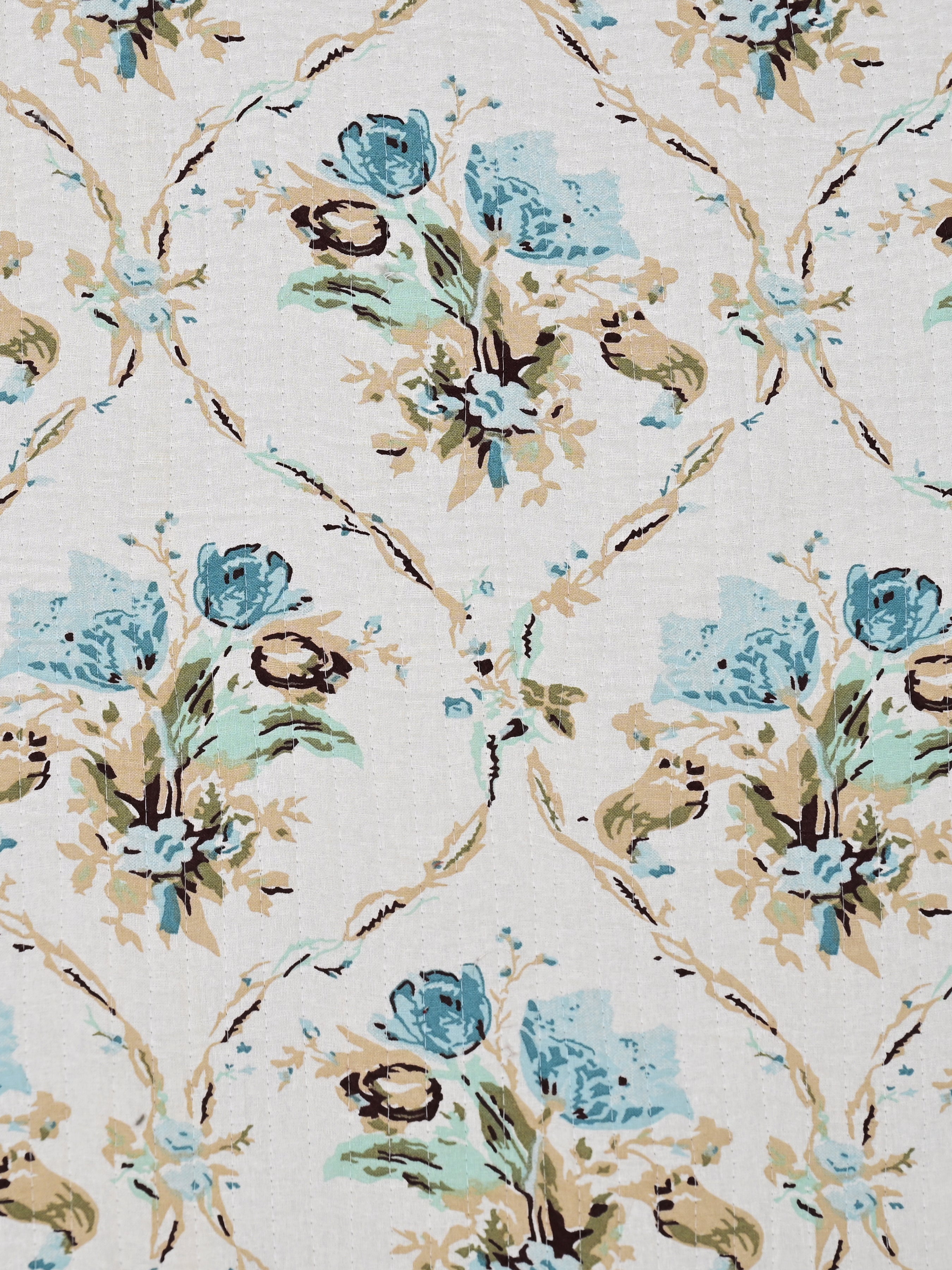 Quilted Floral Printed Reversible Bedcover with 2 Pillow Covers