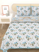 Quilted Floral Printed Reversible Bedcover with 2 Pillow Covers