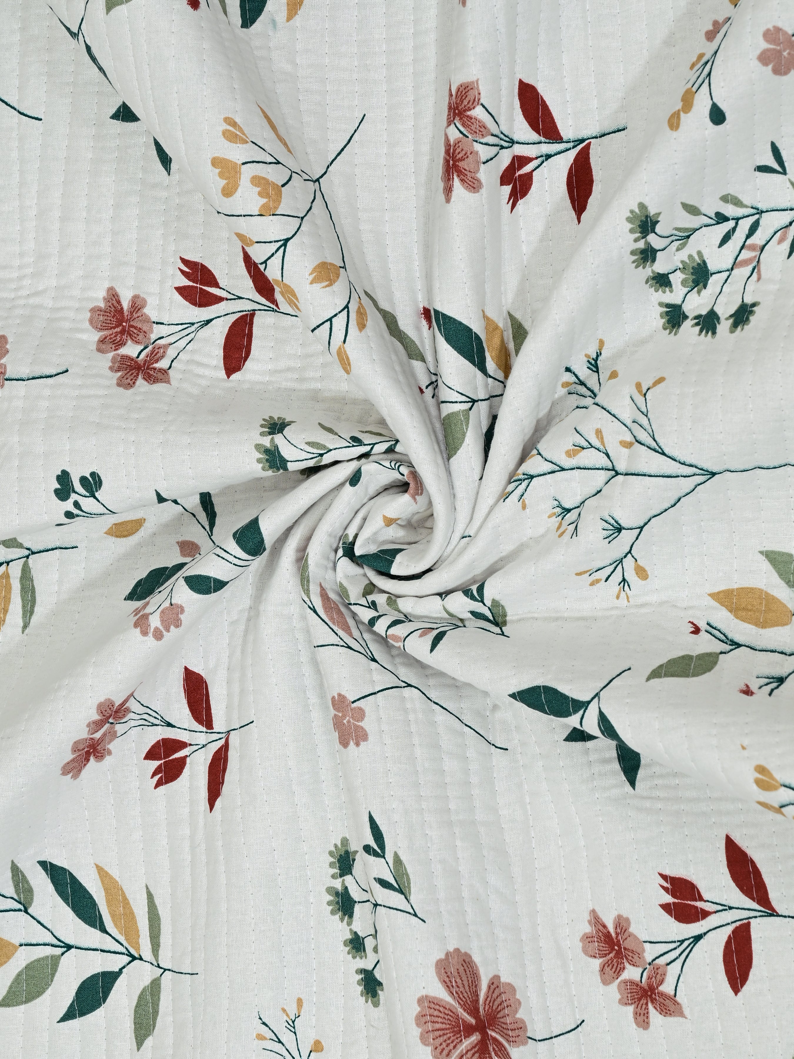 Quilted Floral Printed Reversible Bedcover with 2 Pillow Covers