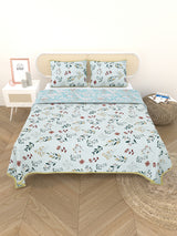 Quilted Floral Printed Reversible Bedcover with 2 Pillow Covers