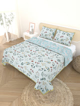 Quilted Floral Printed Reversible Bedcover with 2 Pillow Covers