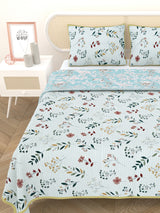 Quilted Floral Printed Reversible Bedcover with 2 Pillow Covers