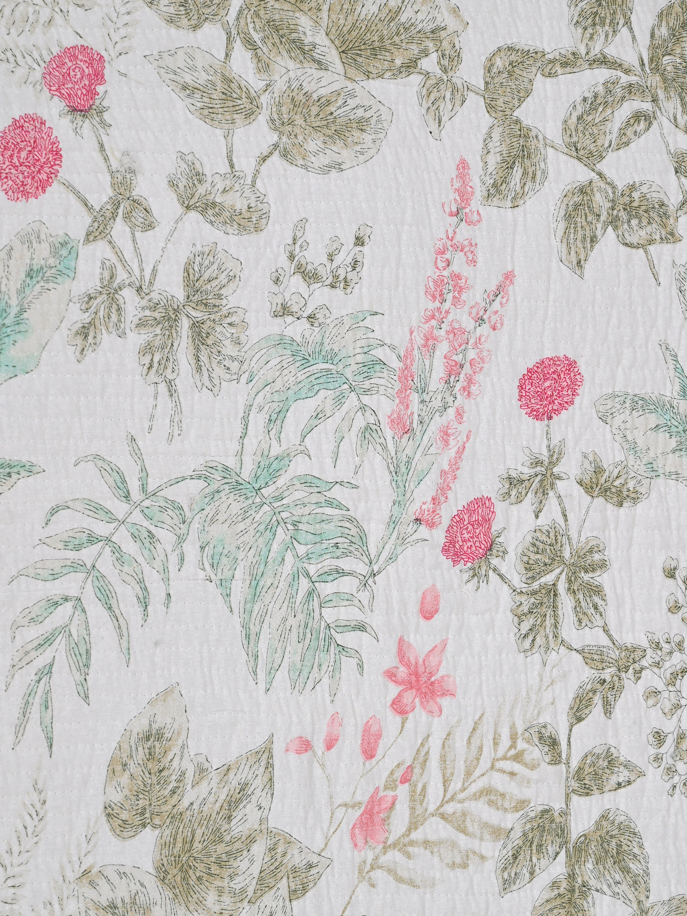 Quilted Floral Printed Reversible Bedcover with 2 Pillow Covers