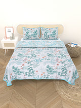 Quilted Floral Printed Reversible Bedcover with 2 Pillow Covers