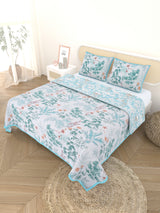 Quilted Floral Printed Reversible Bedcover with 2 Pillow Covers