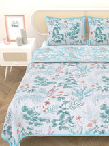 Quilted Floral Printed Reversible Bedcover with 2 Pillow Covers