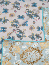 Quilted Floral Printed Reversible Bedcover with 2 Pillow Covers