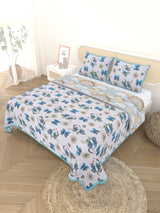 Quilted Floral Printed Reversible Bedcover with 2 Pillow Covers