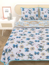 Quilted Floral Printed Reversible Bedcover with 2 Pillow Covers