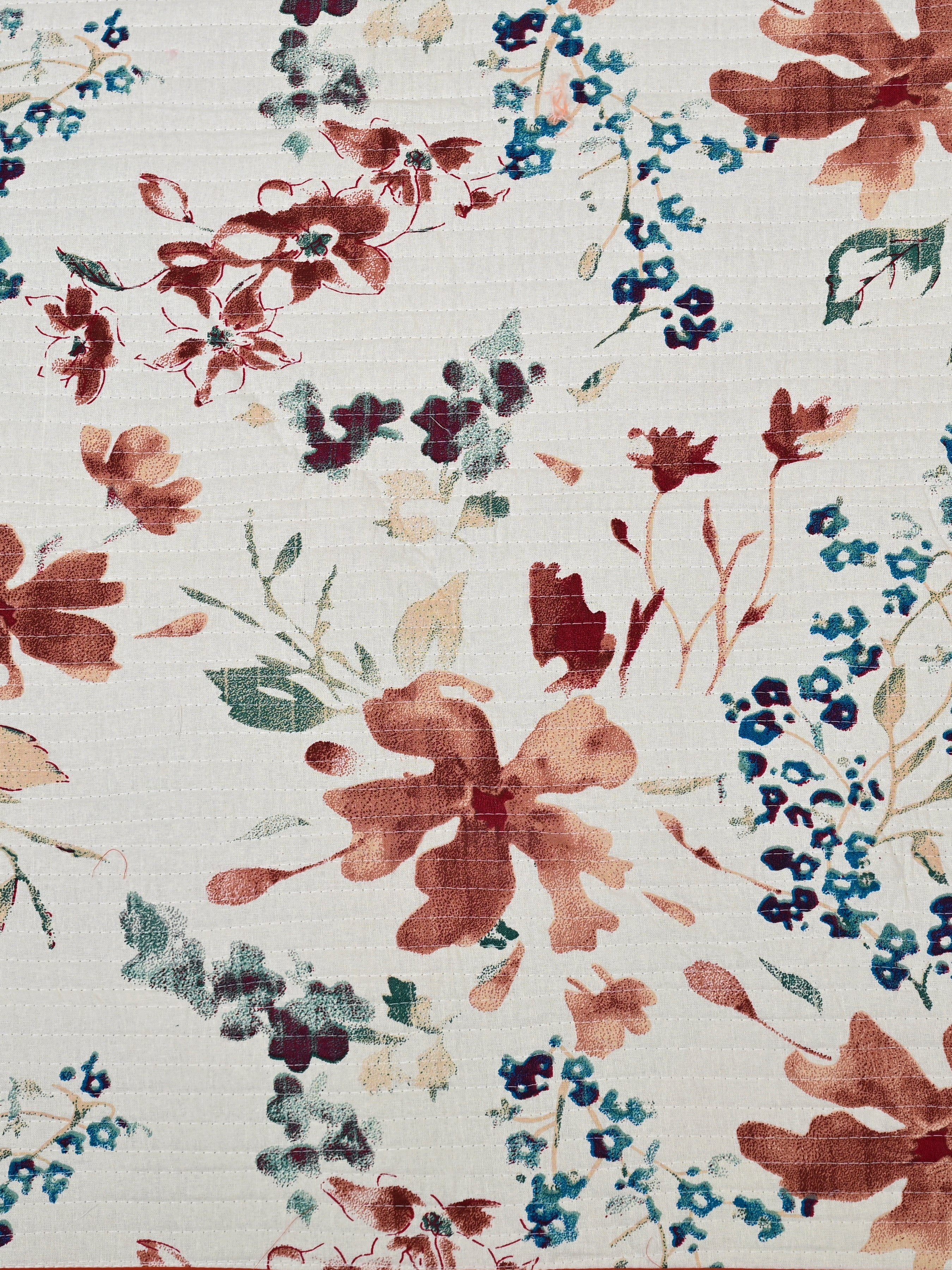 Quilted Floral Printed Reversible Bedcover with 2 Pillow Covers
