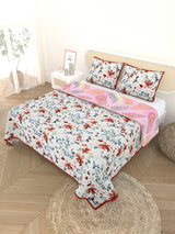 Quilted Floral Printed Reversible Bedcover with 2 Pillow Covers