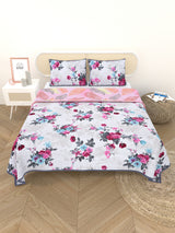 Quilted Floral Printed Reversible Bedcover with 2 Pillow Covers