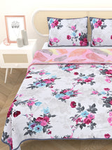 Quilted Floral Printed Reversible Bedcover with 2 Pillow Covers