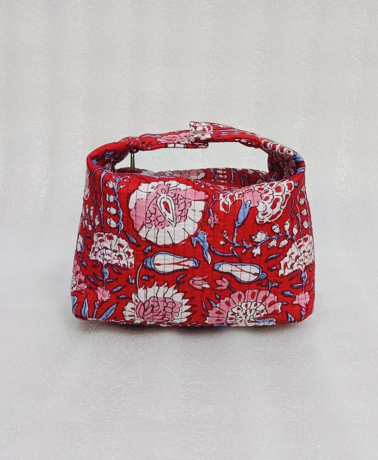 Quilted Block Printed Hobo Pouch with Zip closure and Snap Button