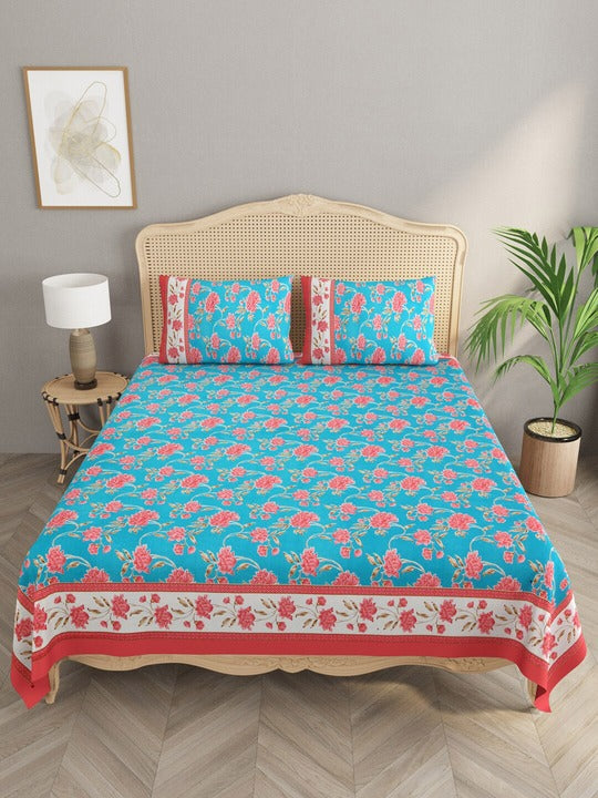 Floral Print Super King Bedsheet with 2 Pillow Covers