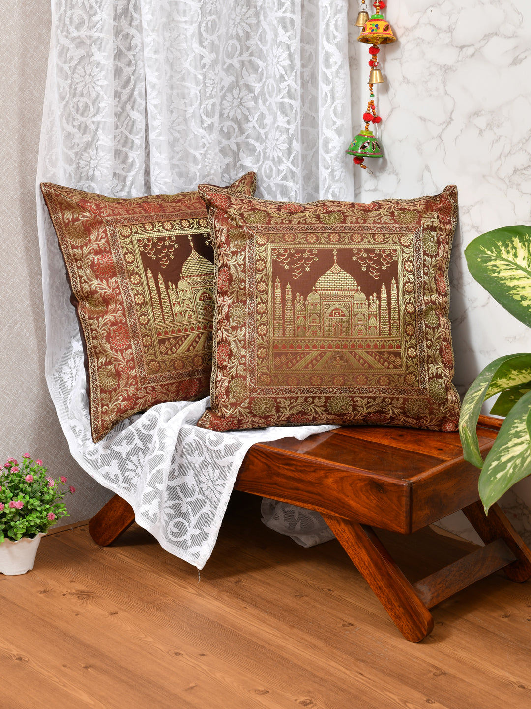 Set of 2 Banarasi Zari Cushion Cover - 16X16 Inches11100823