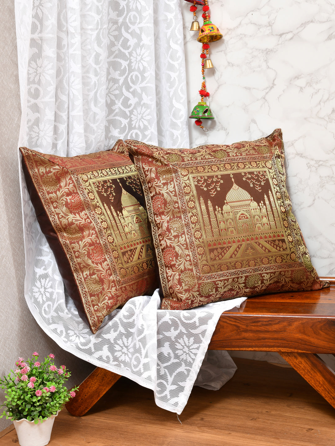 Set of 2 Banarasi Zari Cushion Cover - 16X16 Inches11100823