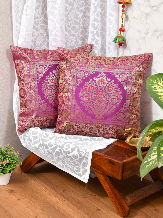 Set of 2 Banarasi Zari Cushion Cover - 16X16 Inches11100821