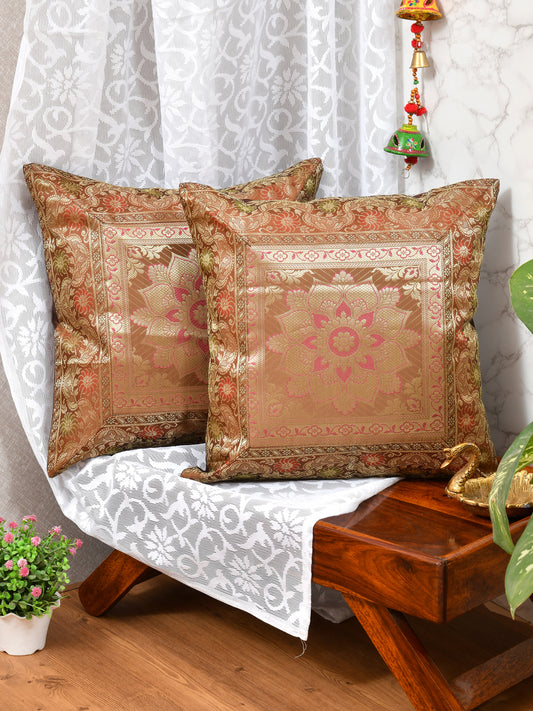 Set of 2 Banarasi Zari Cushion Cover - 16X16 Inches11100811