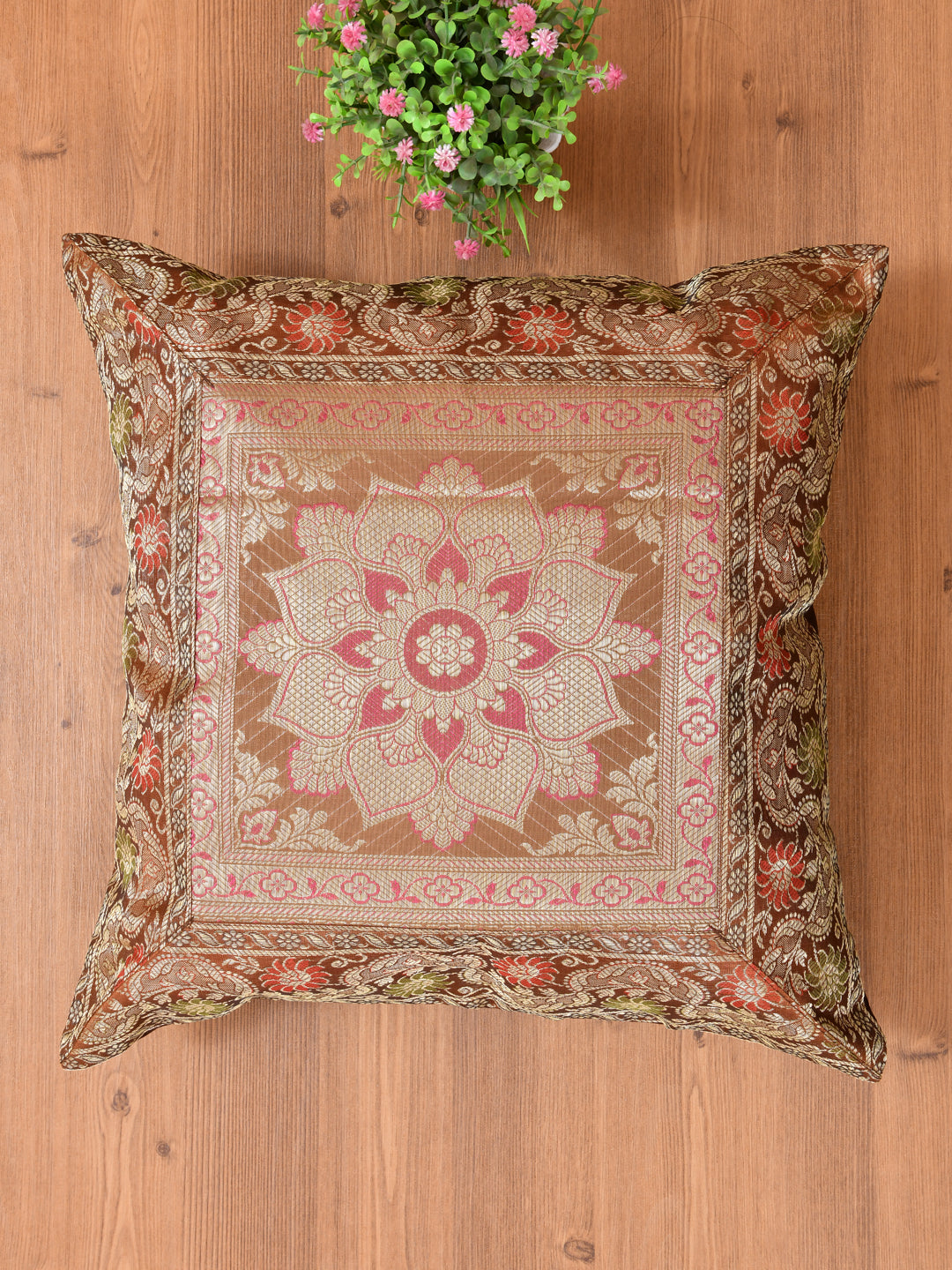 Set of 2 Banarasi Zari Cushion Cover - 16X16 Inches11100811