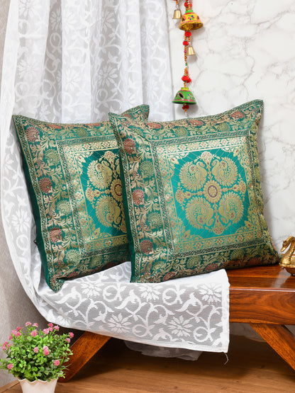 Set of 2 Banarasi Zari Cushion Cover - 16X16 Inches11100817
