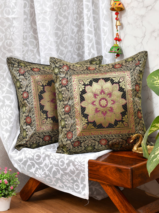 Set of 2 Banarasi Zari Cushion Cover - 16X16 Inches11100814