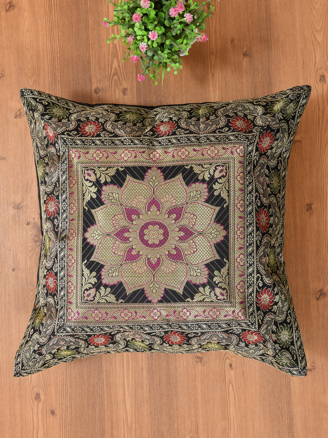 Set of 2 Banarasi Zari Cushion Cover - 16X16 Inches11100814