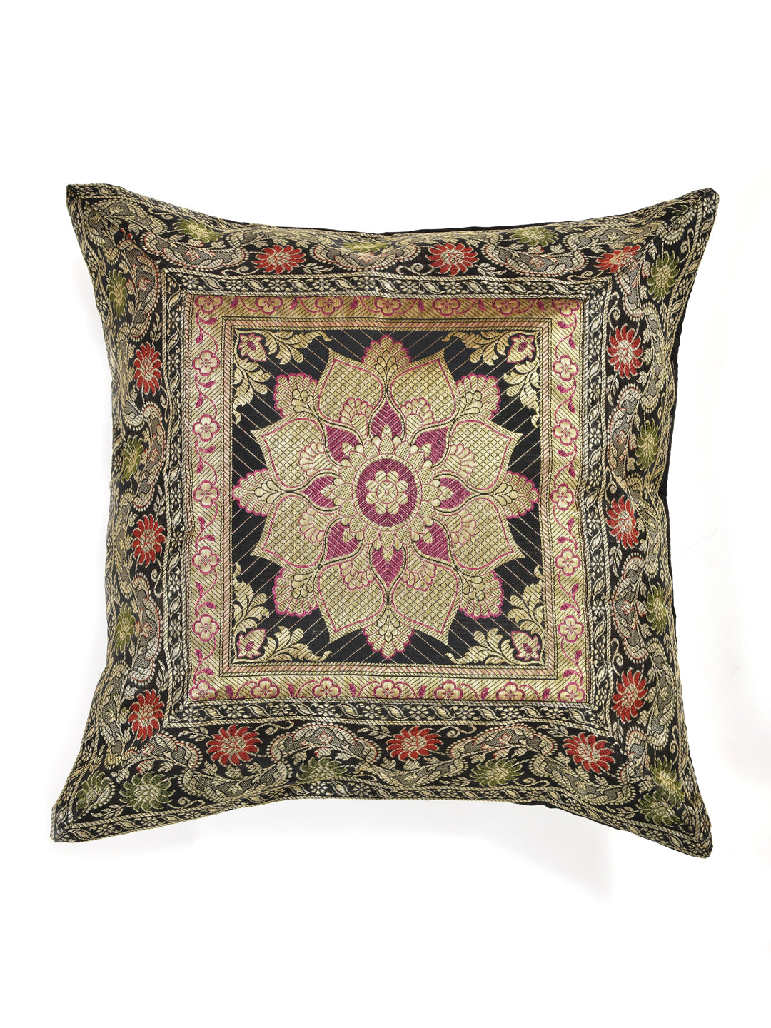 Set of 2 Banarasi Zari Cushion Cover - 16X16 Inches11100814