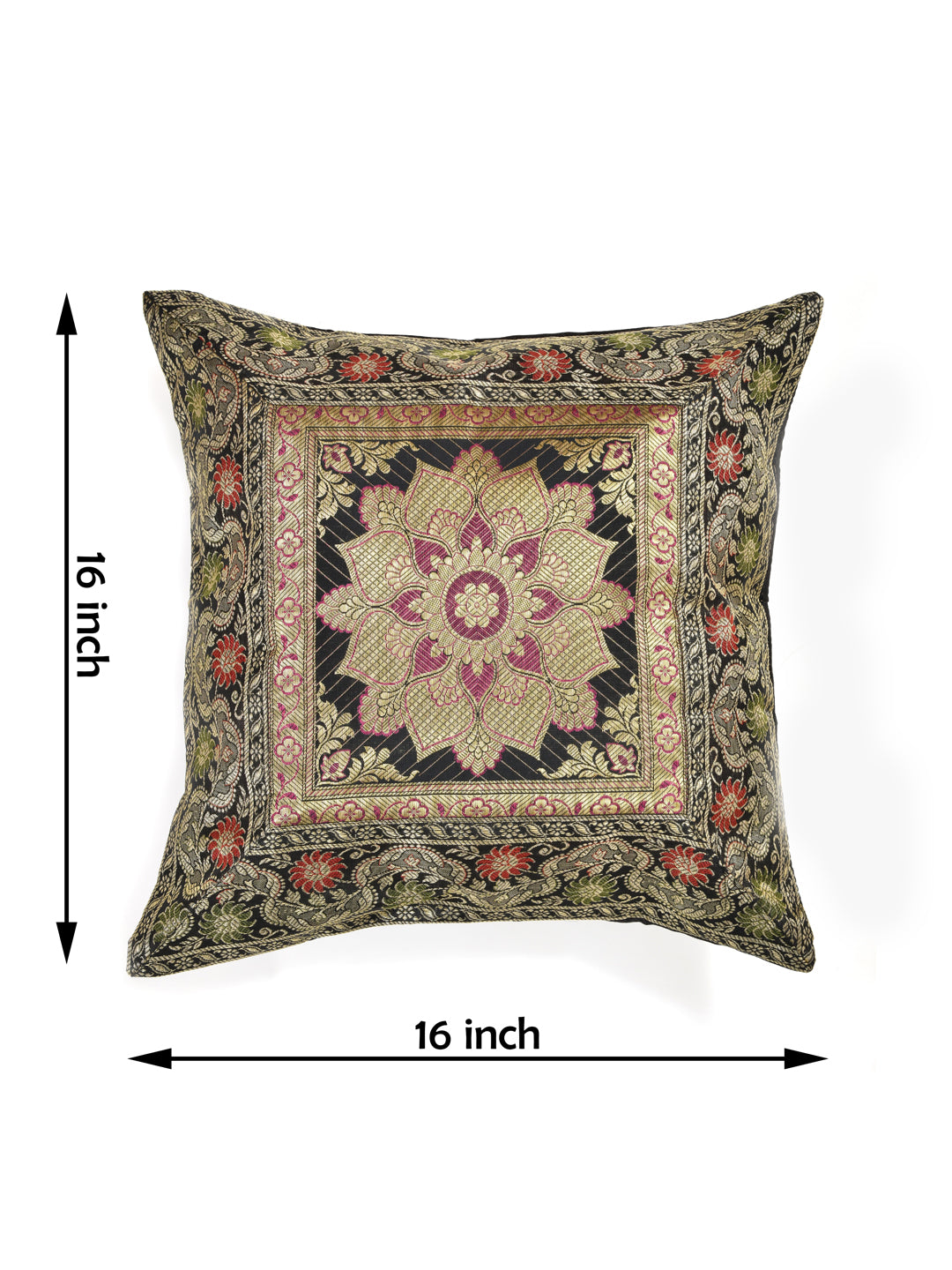 Set of 2 Banarasi Zari Cushion Cover - 16X16 Inches11100814