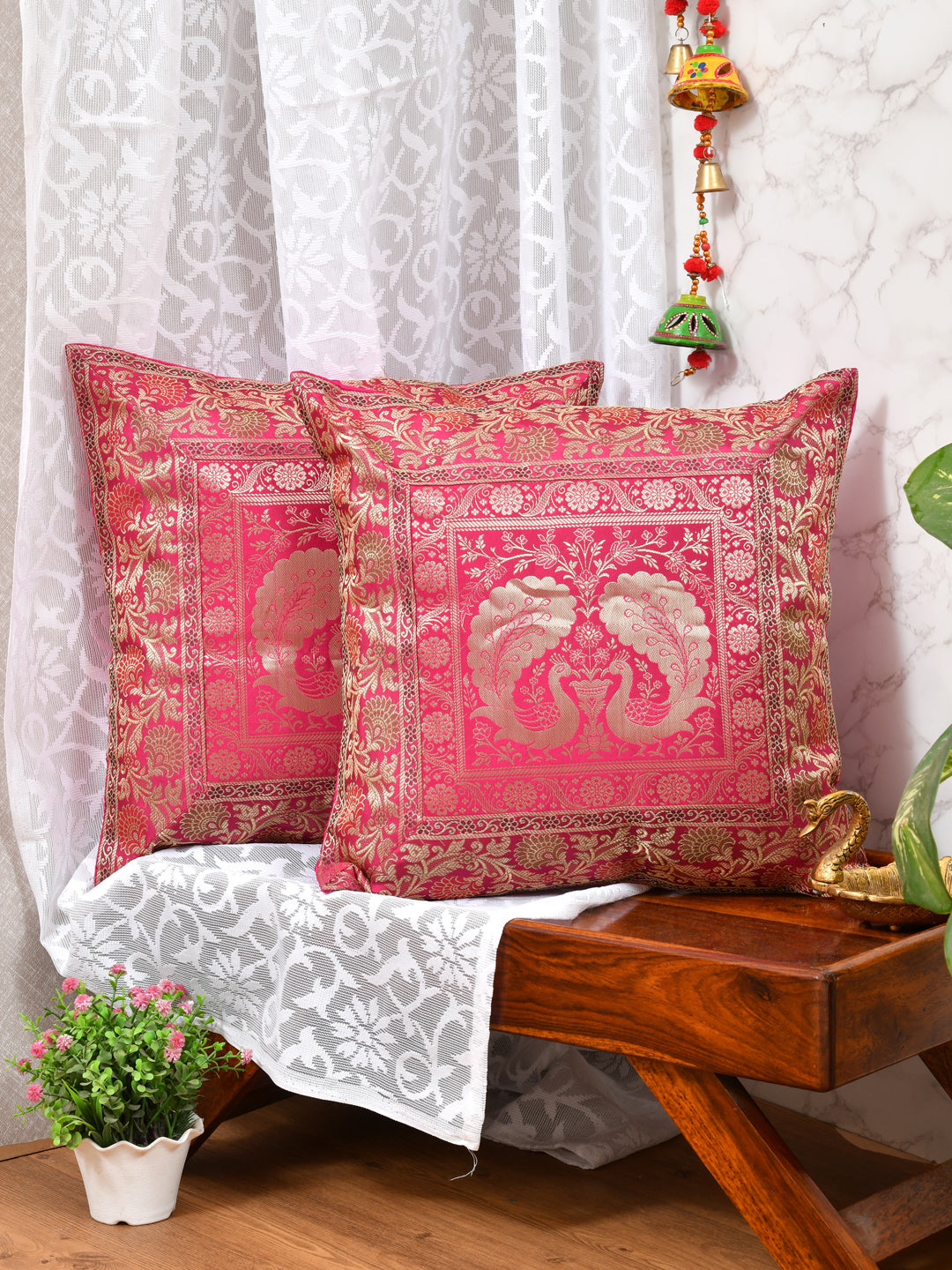 Set of 2 Banarasi Zari Cushion Cover - 16X16 Inches11100819