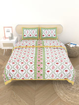 Floral Printed Bedding Set - 1 King Bedsheet, 1 Jaipuri Razai/Quilt, 2 Pillow Covers
