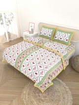 Floral Printed Bedding Set - 1 King Bedsheet, 1 Jaipuri Razai/Quilt, 2 Pillow Covers