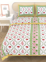 Floral Printed Bedding Set - 1 King Bedsheet, 1 Jaipuri Razai/Quilt, 2 Pillow Covers