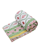 Floral Printed Bedding Set - 1 King Bedsheet, 1 Jaipuri Razai/Quilt, 2 Pillow Covers