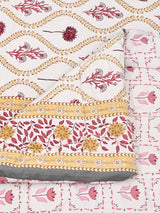 Floral Printed Bedding Set - 1 King Bedsheet, 1 Jaipuri Razai/Quilt, 2 Pillow Covers
