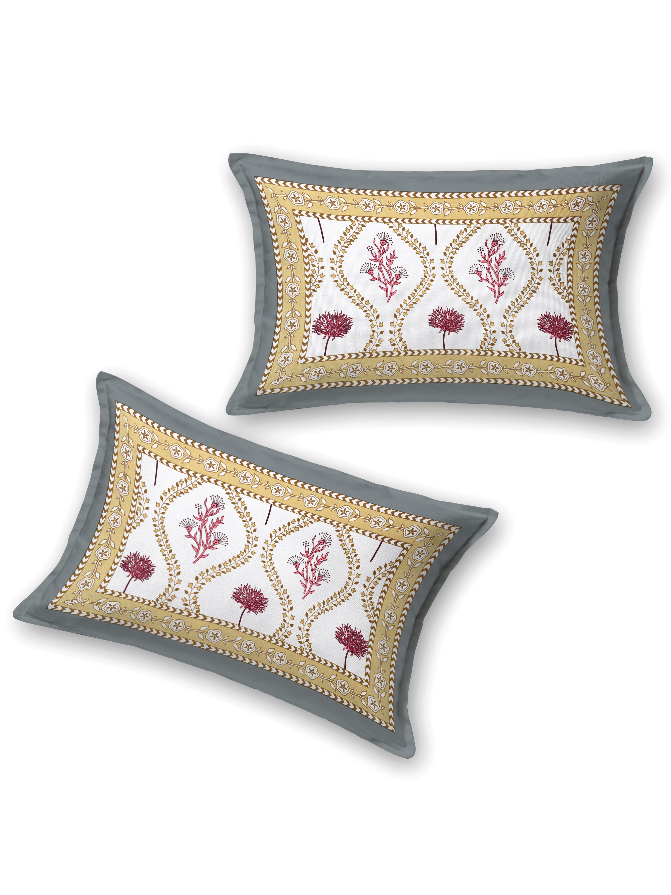 Floral Printed Bedding Set - 1 King Bedsheet, 1 Jaipuri Razai/Quilt, 2 Pillow Covers